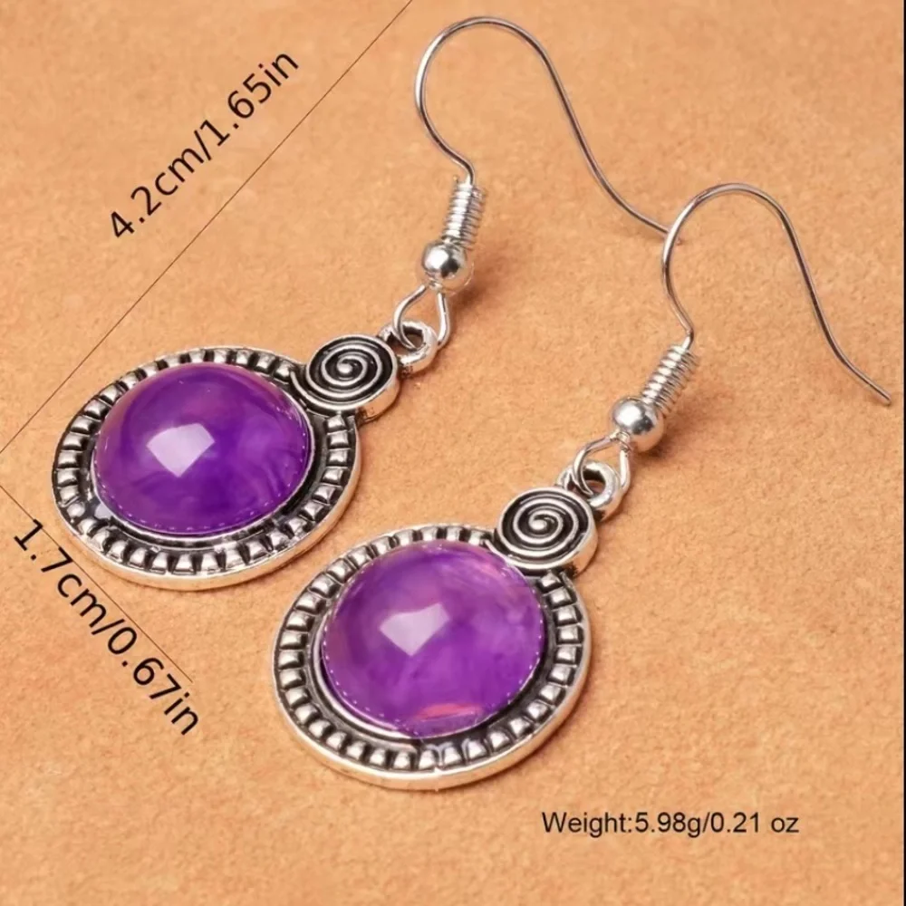 Silver Plated Purple Stone Vintage Boho Drop Earrings